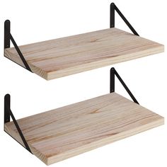 two wooden shelves with black metal brackets