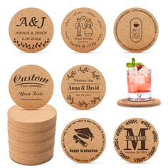 personalized cork coasters with different designs