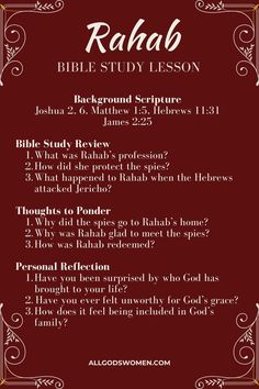 the bible study lesson for children, with an image of rahabb on it