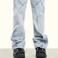 5ft 5''(166cm) tall, 97 lbs(44kg) weight and wearing a size M163cm/44kg wearing a size S - Reconstructed- LIGHT BLUE- Straight fit- Denim Trendy Light Blue Straight Leg Jeans, Trendy Baggy Light Blue Jeans, Light Blue Straight-leg Pants For Streetwear, Light Blue High Rise Streetwear Bottoms, Light Blue Straight Leg Pants For Streetwear, Light Blue Relaxed Fit Full Length Jeans, High Rise Light Blue Bottoms For Streetwear, Light Blue Full-length Denim Jeans, Light Blue Jeans With Pockets