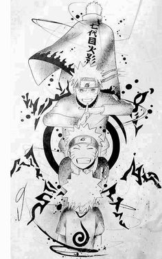 a black and white drawing of two anime characters