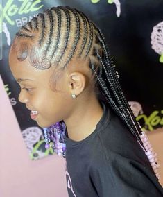 Kiddie Braids💗🫧 Troy Hairstyles, Kids Lemonade Braids With Beads, Braids For Kids With Beads, Kid Braid Styles With Beads, Side Part Fulani Braids, Kiddie Braids, Babygirl Hairstyle