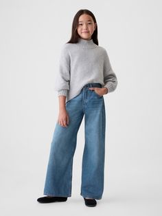 Authentic, no-stretch denim baggy jeans.  Button at center front Denim Baggy Jeans, Toddler Jeans, Monochrome Outfit, Support People, Jeans Button, Gap Kids, Gap Jeans, Men Boys, Baggy Jeans