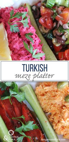 different types of food are shown in this collage with the words turkish next to them