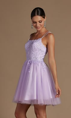 Narianna-Short Embroidered Corset-Back Homecoming Dress Sweet Sixteen Dresses Short, Purple Grad Dresses, Purple Hoco Dress, Short Dance Dresses, Grade 8 Grad Dresses, Grad Dresses Short, Sweet Sixteen Dresses, Light Purple Dress, Purple Homecoming Dress