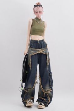 Y2K Star Patchwork Baggy Jeans Style Bleu, Hip Hop Vintage, Large Pants, Jeans Outfits, Star Jeans, Pantalon Large, Mode Inspo, Baggy Jeans, Grunge Fashion