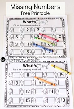 two missing numbers worksheets with colored crayons on the top and bottom