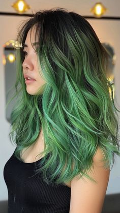 25 Green Ombre Hair Styles for Evergreen Elegance Short Hair Brown Ombre, Dark Hair Green Highlights, Vivid Hair Color Ombre, Dyed Hair Green, Hair Color Ombre, Green Hair Ideas, Light Green Hair, Brown And Green Hair