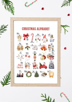 a christmas alphabet poster hanging on a wall