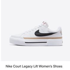 Brand New, Never Worn. Nike Lifting Shoes, Nike Court Legacy Lift, Court Legacy Lift, Nike Court Legacy, Lifting Shoes, Nike White, Shoes Nike, White Nikes, Womens Shoes Sneakers