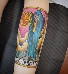 Tarot Card Tattoos, Black Pearl Tattoo, Tarot Tattoos, Card Tattoos, Hermit Tarot Card, Hermit Tarot, Pearl Tattoo, Tattoo Pierna, The Hermit Tarot