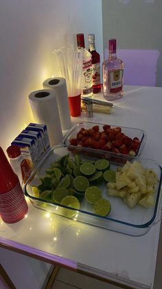 the food is prepared and ready to be eaten on the table for guests at this party