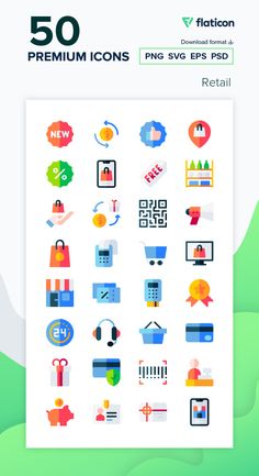 the 50 premium icons are displayed in this screenshoter's flat design style