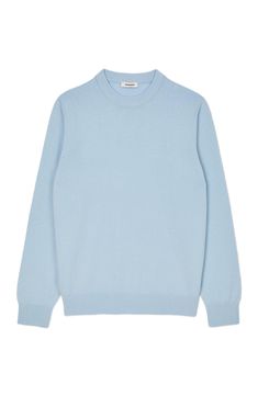 Sandro sweater Cashmere sweater Round neck Ribbed trim finish Long sleeves Regular fit The model is 6'1 tall and wears a size M Light Blue Crew Neck Knitted Sweater, Sandro Sweater, Baby Blue Cashmere Sweater, Light Blue Soft Knit Long Sleeve Sweater, Light Blue V-neck Winter Sweater, Light Blue V-neck Cotton Sweater, Cashmere Sweater, Cashmere Sweaters, Baby Blue