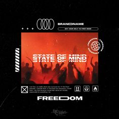 the state of mind poster is shown in black and red