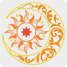 an orange and yellow circular design with stars in the center, on a white background