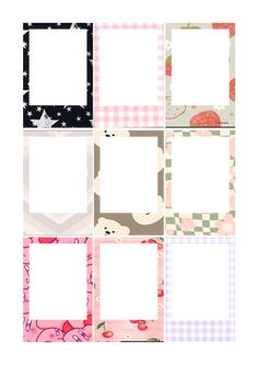 four square frames with different patterns and designs on the sides, all in pink and white