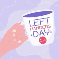 Left handers day with hand holding mug Free Vector Hand Holding Mug, National Days, Hand Holding, Left Hand