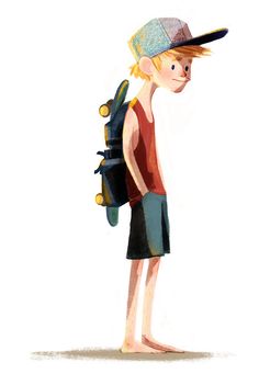 a drawing of a boy with a backpack