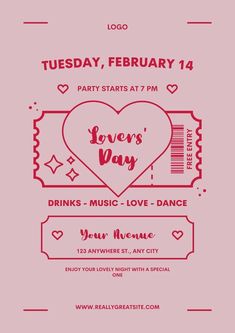 a valentine's day flyer with hearts on it