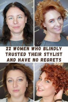 four different pictures of women with red hair and the words 22 women who bindly trusts their stylist and have no receipts