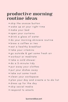 Morning Routine Ideas, Productive Morning Routine, Routine Ideas, Productive Morning, Self Care Bullet Journal, Morning Skin Care Routine, Get My Life Together, Positive Self Affirmations, Self Care Activities