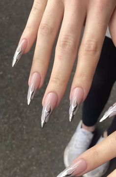 Silver Acrylic Nails, Filmy Vintage, Her Nails, Pretty Gel Nails, Silver Nails