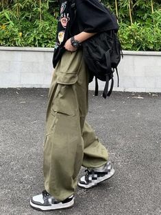 Harajuku Cargo Pants Y2K Women Wide Leg Joggers Hippie Streetwear Loose Baggy Trousers Oversized Cargo Pants, Tomboy Stil, Kawaii Store, Outfit Oversize, Grayish Green, Oversized Outfit, Harajuku Outfits, High Street Fashion, Stylish Pants