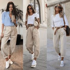 Slouchy Pants Outfit, Beige Jeans Outfit, Slouchy Outfit, Cute Pants Outfits, Beige Pants Outfit, Jean Beige, Outfits Con Jeans, Slouchy Pants, Look Jean