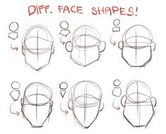 Face Types Shape Drawing, Head Shapes Sketch, Drawling Templets Face, Male Face Structure Drawing, Male Face Shape Drawing Reference, Basic Head Shape Drawing, How I Draw Heads Tiktok, Head Structure Reference, Drawing Different Face Shapes