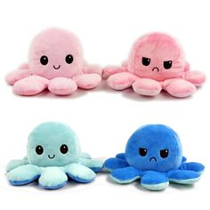 three octopus stuffed animals sitting next to each other