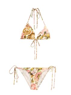 Bikini with floral print- Laces Closure- Removable Padding- Slip With Lateral Laces And Metal Details- Lined- 80% Polyamide 20% Elastane- Lining : 92% Polyamide 8% Elastane Australian Swimwear, Boho Chic Design, Versace Shop, Luxury Shop, Lace Closure, Bridal Shoes, Luxury Boutique, Manolo Blahnik, Resort Wear