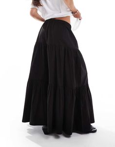 Skirts by Stradivarius Summertime uniform Tiered design High rise Elasticated waist Regular fit Boho Midi Skirt, Black Maxi Skirt, Jane Dress, Uniform Design, Statement Dress, Dress Rental, Boho Skirts, Dress Bra, Wide Jeans