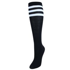 These extremely soft and colorful knee-high striped socks are the perfect match to completing a cool and trendy look. Six impressive colors to choose from, these socks have the right amount of spandex to prevent slipping and slouching. Fits shoe sizes 5-10. Made of 75%Acrylic, 15% Nylon, 10% Spandex Trendy Thigh High Black Socks, Casual Black Knee-high Socks, Trendy Black Socks For Winter, Trendy Black Winter Socks, Casual Black Mid-calf Socks, Casual Comfortable Thigh High Socks, Trendy Black Mid-calf Socks, Casual Mid-calf Stockings, Trendy Black Knee-high Legwear