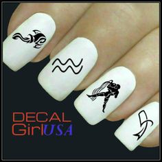 Aquarius Nail Art Decals 32 Aquarius Zodiac Nail by DecalGirlUSA, $3.85 Country Girl Nails, Elephant Nails, Ladybug Nail Art, Braid Bangs, Dandelion Nail Art, Men Undercut, Owl Nail Art, Nails Country, Ladybug Nails