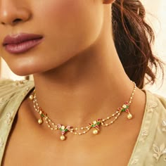 Discover Kusum Gold Plated Jadau and Pearl chain Choker | Paksha Silver Jewellery On Dark Skin, Pearl Traditional Jewellery, Contemporary Indian Jewellery, Pearl Indian Jewellery, Diamond Sets Indian Bridal Jewelry, Jewelry For Lehenga, Jadau Jewellery Traditional, Pearl Choker Necklace Design, Stylish Jewelry Gold