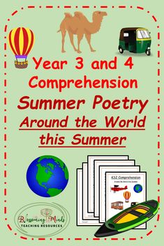 This resource is a comprehension booklet aimed at Lower Key Stage 2 (7-9 yrs). It is based around an entertaining, rhyming poem called ‘Around the World this Summer’ and would be perfect to use before or after the summer holidays as a springboard to children discussing their own holidays or writing their own poetry. Summer Poetry, Poetry Comprehension, Rhyming Poems, End Of School Year, End Of School, Summer Holidays, School Year