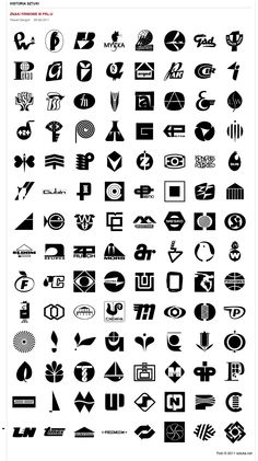 some black and white logos that are all in different shapes, sizes and colors on the same