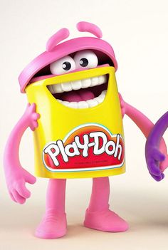 a toy figure holding a play doh bag