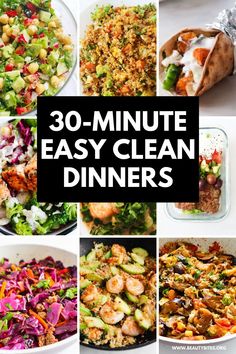 30-Minute healthy dinner ideas including chicken recipes, vegetarian, seafood and fish dishes and easy dinners made with ground beef! Most of the clean dinner recipes take less than 30 minutes. Dinner Recipes 30 Minutes, Easy Clean Dinners, Vegetarian Seafood, Quick Healthy Dinner Recipes, Quick Dinner Recipes Healthy, Clean Dinner, Clean Dinner Recipes, Healthy Dinner Ideas