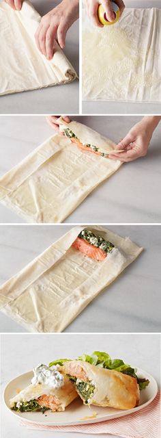 how to make wrapped salmon with spinach and feta - step by step instructions