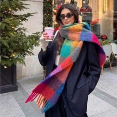 Super Cute And Stylish Ships In 5-10 Business Days Extra Long Scarf, Sweater Scarf Outfit, Colorful Scarf Outfit Winter, Cute Winter Accessories, Big Scarf Outfit Chunky Scarves, Style Scarf Outfits, Colourful Scarf Outfit, Cute Scarf Outfits, Long Scarf Outfit