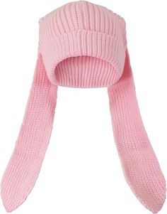 a pink knitted hat on top of a white background