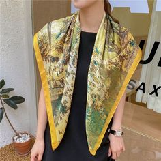 Upgrade your spring and fall outfits with our elegant silk scarf. With a large square shape of 90*90cm, this scarf is perfect for any woman looking for a touch of elegance. Made with a simulated silk material, it feels luxurious and is versatile enough to use as a hair accessory. Elevate your style now. Size: 90cm x 90cm Scarf Korean, How To Wear A Scarf, Printed Scarf, Woman Looking, Scarf Silk, Weave Pattern, Elegant Flowers, Silk Material, Style Korean