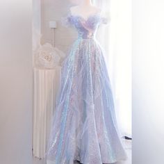 Beautiful Fairy-Esque Long Prom Dress! Perfect For Any Prom, Ball, Black-Tie Event, Etc. Fast Us Shipping! 2 Piece Fairy Dress, Cinderella 2021 Dress, Iredesant Prom Dresses, Pretty Dresses Blue, Prom Dresses 2023 Pastel, Modern Day Princess Dresses, Prom Dresses Under 100 Dollars, Fairy Prom Dress Elegant, Whimsical Prom Dress Fairytale