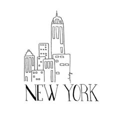 the new york skyline in black and white with the word new york written below it