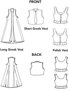 four different types of vests and dresses