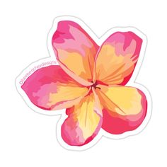 a pink and yellow flower sticker on a white background