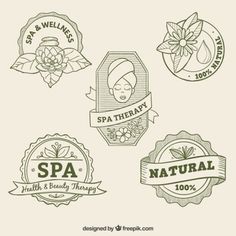 six logos for spas and beauty products with the words spa therapy written on them