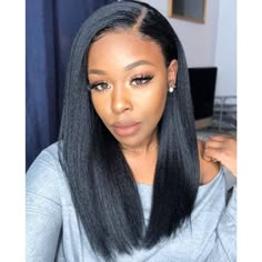 Yaki Straight Fake Scalp 13X4 Lace Front Wig Human Hair Braid Hairstyle Ideas, Short Black Wigs, Braid Hairstyle, Short Straight Hair, Straight Lace Front Wigs, Color Image, Peruvian Hair, Long Black Hair, Front Lace Wigs Human Hair